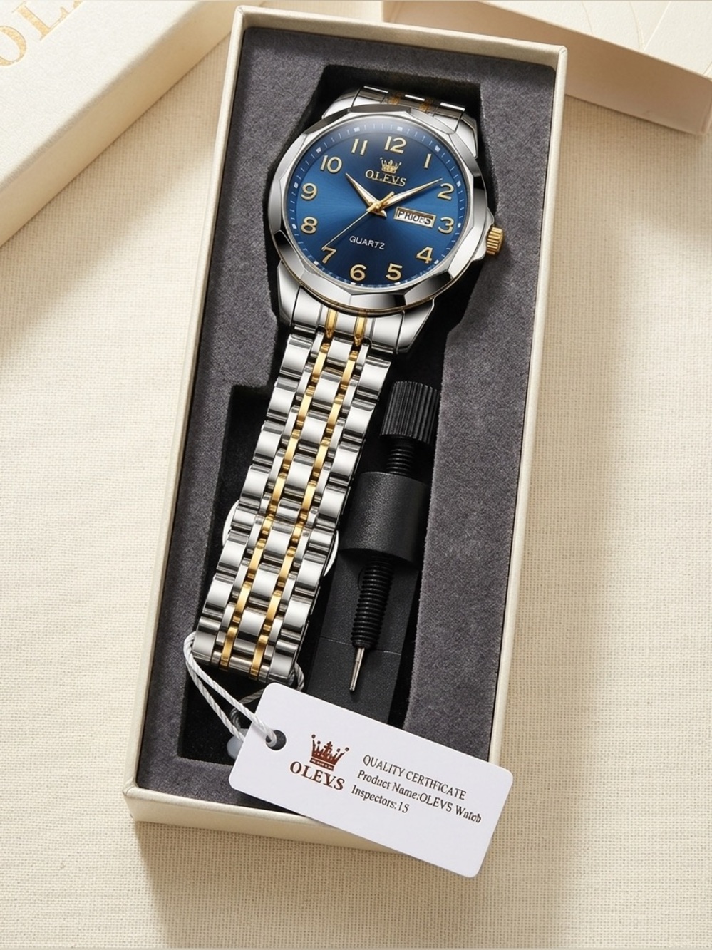 NEW OLEVS Stylish Blue and Silver Men's Watch